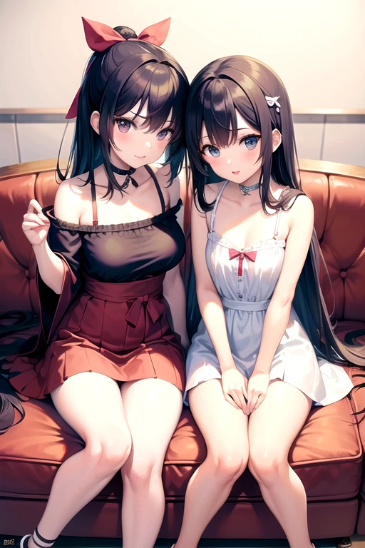 Fantastic Light、Princess、age Girl、Elementary school girl、Thin legs、Realistic lower abdomen、Thick neck、Cute anime face、Expressionless、Embarrassing、Looks happy、Confident face、Smug face、or face、ultra fine hair、Super quality、Ultra High Definition Facial、Luxury jewel tiara、Hime cut、Bangs、Trimmed hair、waist-length black hair、Black hair straight、Braided hair、Turquoise eyes、Opera Gloves、Ample breasts、Off the shoulder、Tan Skin、Sunburn、twins、Completely naked、White pubic hair、sit side by side、Red ribbon bow tie、Squint your eyes