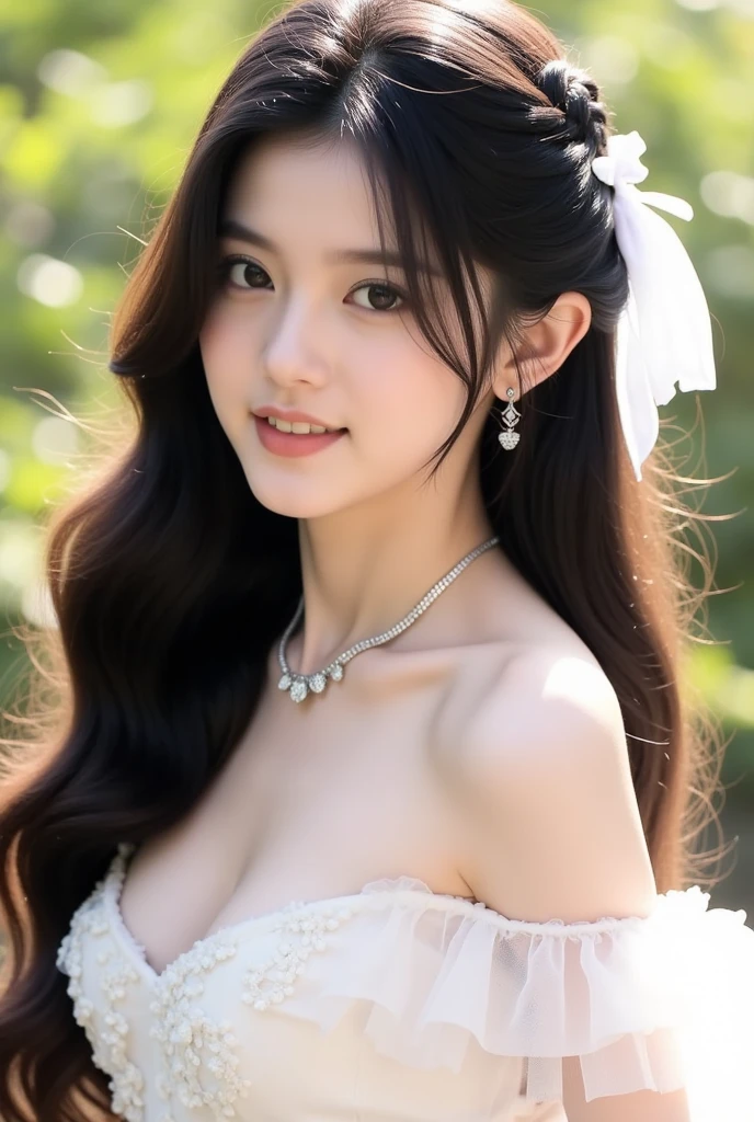(Great masterpiece、High level image quality、high quality),(japanese woman、Women who want to marry、Idol、sexy、a piece of love、1 girl)、(((Wedding dress、erotic、pure white,bride)))、(perfect anatomy、plump and beautiful limbs)、(((healthy body、good looks、beautiful skin、big breasts、cleavage、tight waist、plump hips)))、Full body Esbian、(Glittery black hair、Crystal clear black eyes、beautiful lips、double eyelid、sexyなポーズ、The emergence of powerful eros to fascinate)、professional photos、artistic background、Image of happiness、Crystallization of love、pure love、Picturesque works、
