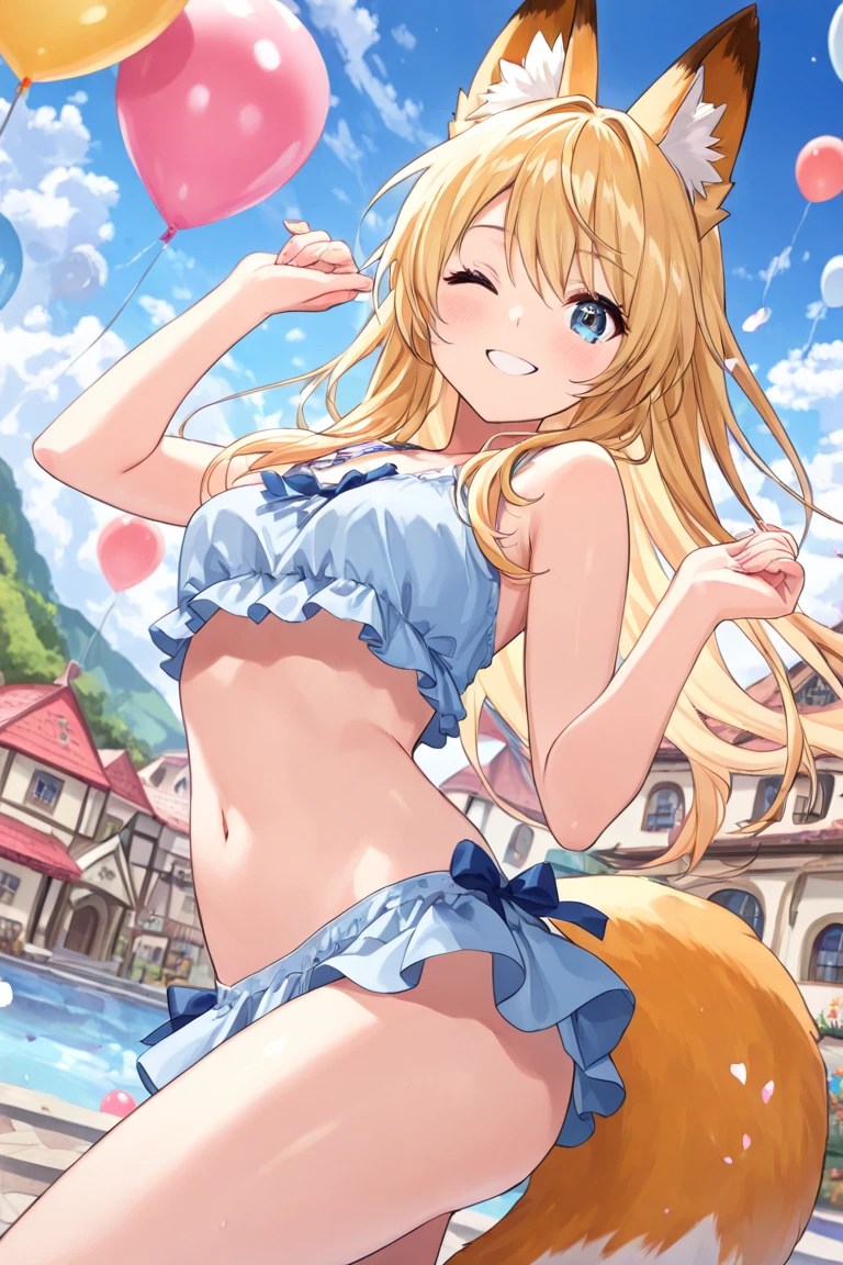(highest quality))、((masterpiece))、(detailed),masterpiece,best quality, high quality,ulutra detailed,Perfect Face、 ((woman、Sparkling Eyes、Cat ear、Blonde Long Hair))1girl,Bandeau bikini、On the beach、all fours