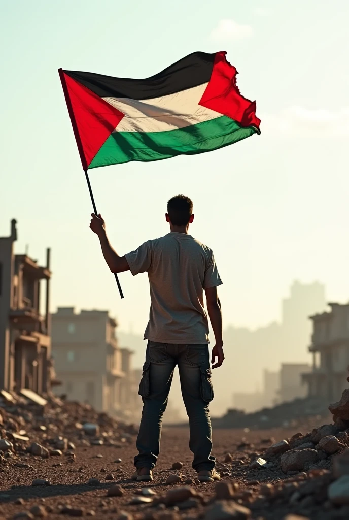 a man holding a Palestine_flag in front of a sunset,<lora:PalestineFlag03-000008:1>,