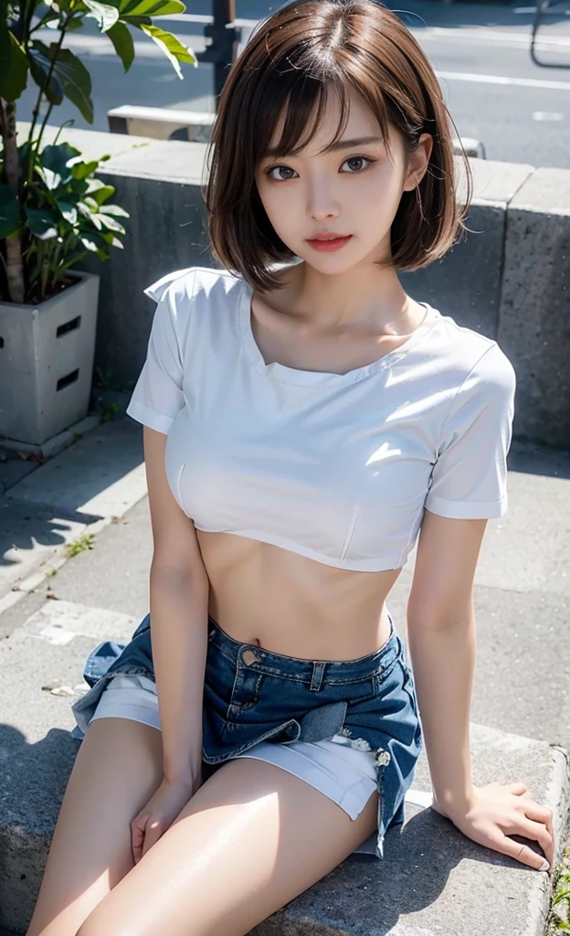 one girl, (a beauty girl, delicate girl:1.3), (16 years old, gal:1.3),
break, (underboob, side boob, Torn and damaged white t-shirt:1.5),
break, very fine resolution, (symmetrical eyes:1.3),
break, (Street view:1.2),
break, small breasts, brown eyes, parted bangs, brown hair, girl,
break, (Eye and face details:1.0),
break, (masterpiece, highest quality, super detailed, detailed face, 8K)