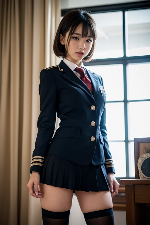 1girl in, sayla mass, Elegant, masutepiece, Convoluted, Army pink uniform dress with a super miniskirt so short you can almost see your pants.........、Pure white panties、Please squat down and show me your white panties.........、Super miniskirt You can see the pants in the miniskirt、White panty、Realistic, Best Quality, absurderes, high face detail, Perfect eyes, 18 years old, Cowboy Shot, realization、, Vibrant colors, Pink Uniform, Skirt、Photography、Gravure photography style、Real Images、Top image quality、1girl in, sayla mass, Elegant,Spread Leg,Show white panties, masutepiece, Convoluted,Ultra mini skirt、White panty、 Realistic, Best Quality, absurderes, high face detail, Perfect eyes, 18 years old, Cowboy Shot, , Vibrant colors, White uniform, Skirt