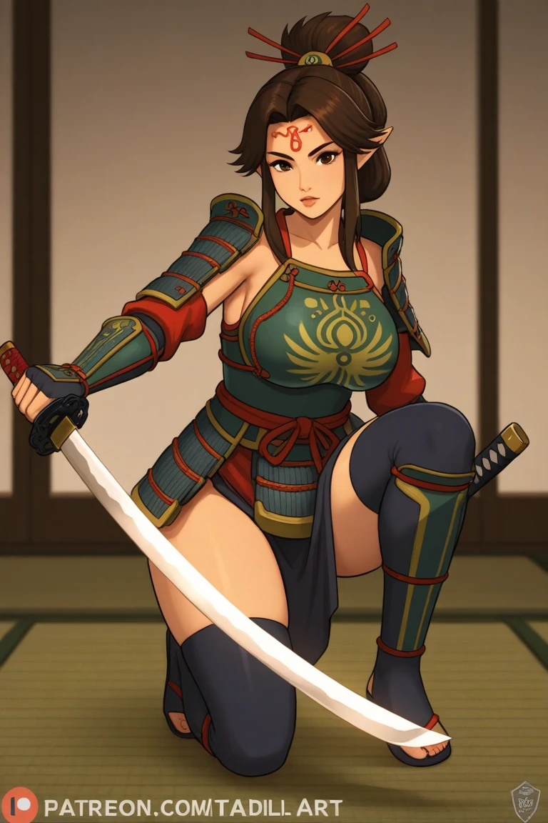 ((One Japanese woman))、((Fighting Women))、((Kenshu))、((Uplifting))、(Draw your sword)、(Black Hair)、(short hair)、(Brown Skin)、((Warrior Princess))、((Female Generals))、(Goddess of War)、((Old Japanese Armor))、((Holding the Japan sword))、(True to prompts)、(Deluxe)、(Feminine hourglass curves)、(Muscular)、(Glaring with sharp eyes)、(sexy)、(((Huge huge breasts))),(Big Ass)、(Thick thighs)、((Outdoor))、((what'Left behind))、((Large number of spectators))、((sunny))、((blue sky))、(Best lighting)、{{{Browsing Caution}}}、{{{masterpiece}}}, {{{Highest quality}}}, {{ultra-detailed}}, {{shape}}, {{{Very delicate and beautiful}}},{{extremely detailed CG}}、{{unity 8k portrait}}、{{Fabric Shading}}、{{super detailed skin}}、{{Perfect Anatomy}}、{{detailed}}、{{Dynamic Lighting}}、{{{beautiful detailed eyes}}}、{{{beautiful detailed Face}}}、{{{Realistic, RAW Photos}}}、(Perfect Face)、(非常にdetailedな顔)、(Perfect Eyes)、(Perfect Legs)、(Perfect breasts)、(Perfect pose)、(Perfect body)