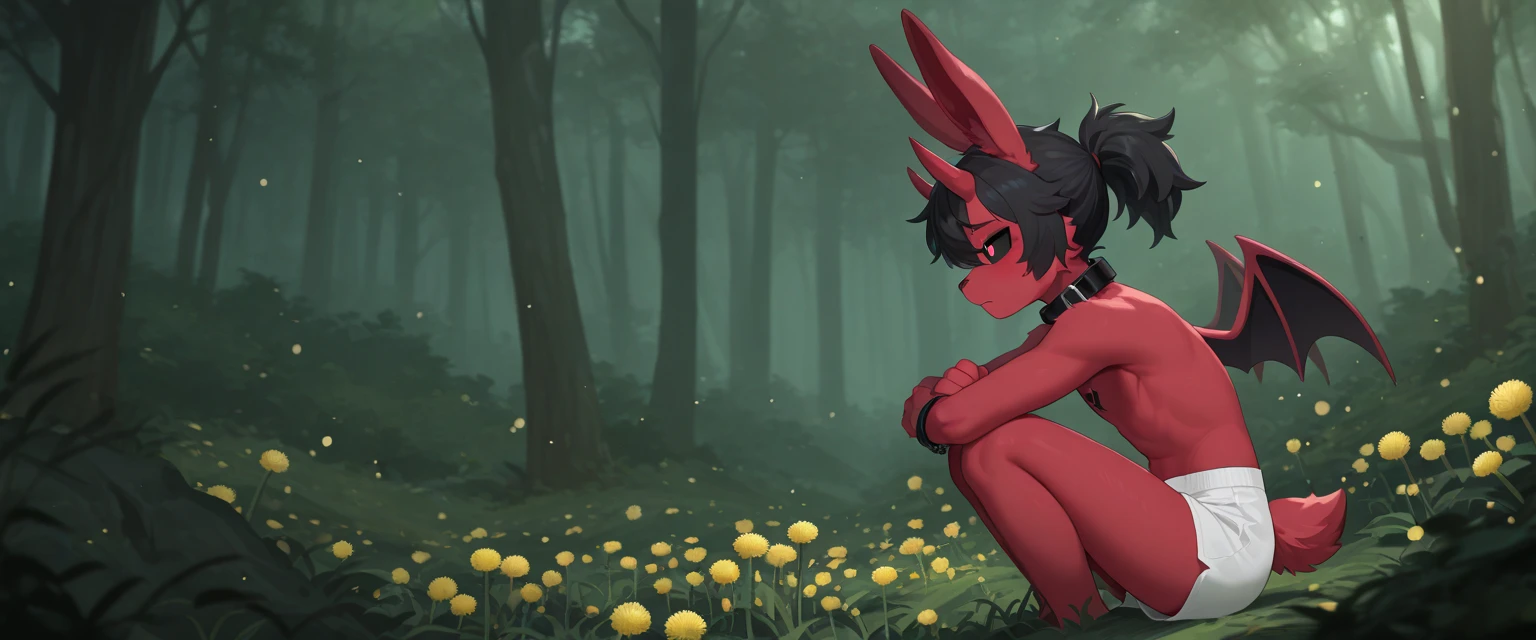 Weavile, anthro, young, red eyes, detailed body fur, looking at you, clear black body fur, detailed face, detailed eyes, detailed body, perfect lighting, perfect shadows, perfect eyes, perfect hair, perfect face, gorgeous body, detailed hands, glistering body, shiny body, skinny, spectacular effect, fangs, :3, solo, forest, field, clear sky, clouds, sitting on rock, spread legs, feets with three toes, full body, sfw, 3 claws, white claws, grin,