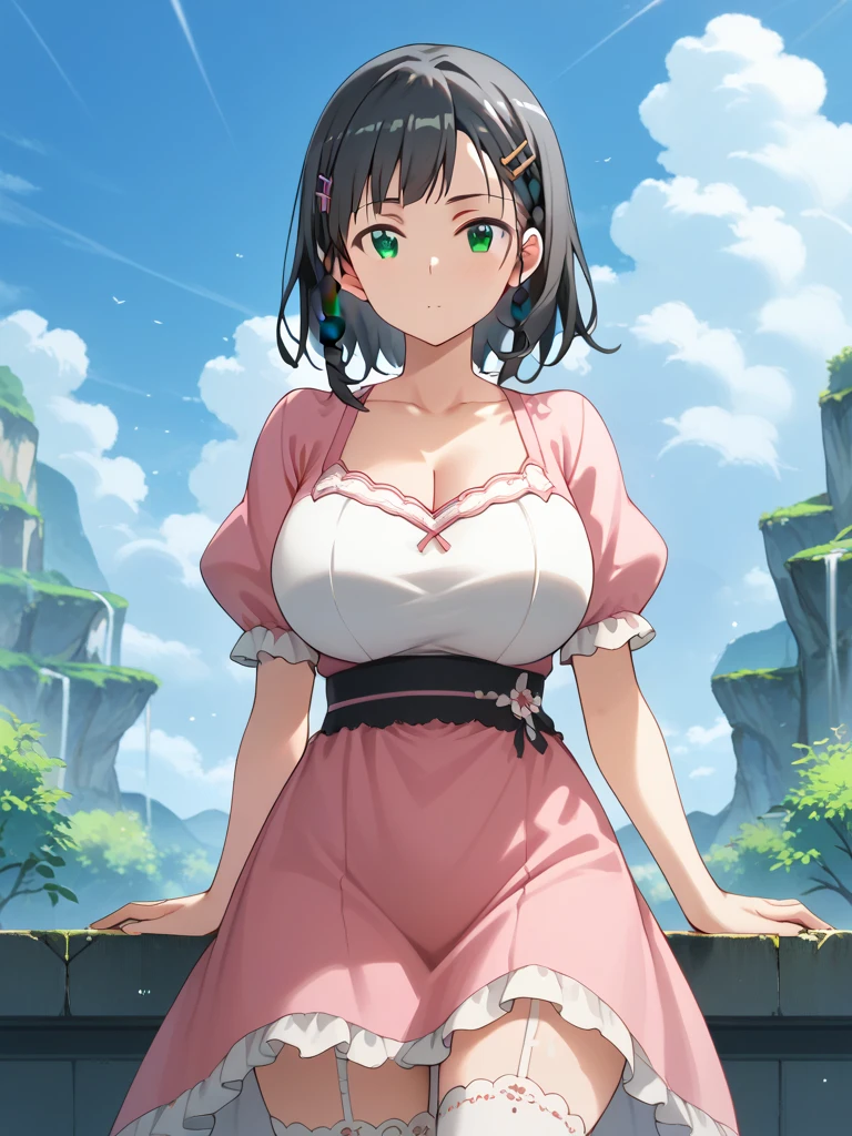 Highest quality、High resolution、Detailed Background、(Beautiful face in every detail:1.4)、Anatomically correct、(Normal number of fingers:1.2)、(Highly detailed face:1.2)、(Detailed eyes:1.2)、Beautiful women in their 20s、(Huge breasts:1.2)、Perfect body line、Light color hair、Braided bob cut、Braided long hair、Wavy Hairstyle、well-groomed eyebrows、Calm and elegant look、Mysterious atmosphere、Dreamy atmosphere、Do cute thingodel pose、A big smile、smile、Happy expression、
(A beautiful model with a popular spot in the background:1.5)、
Tulle dress、A tulle dress that lets you enjoy the sweetness of the season、Sports dress、Lined and jersey-style sporty-looking items are popular、Shoulder frill dress、A voluminous frilly dress、
Lake Kawaguchi with a view of Mt. Fuji、Lakeside walks and piers、Promenade etc.、Shooting at sunset time creates a fantastic atmosphere.、very beautiful