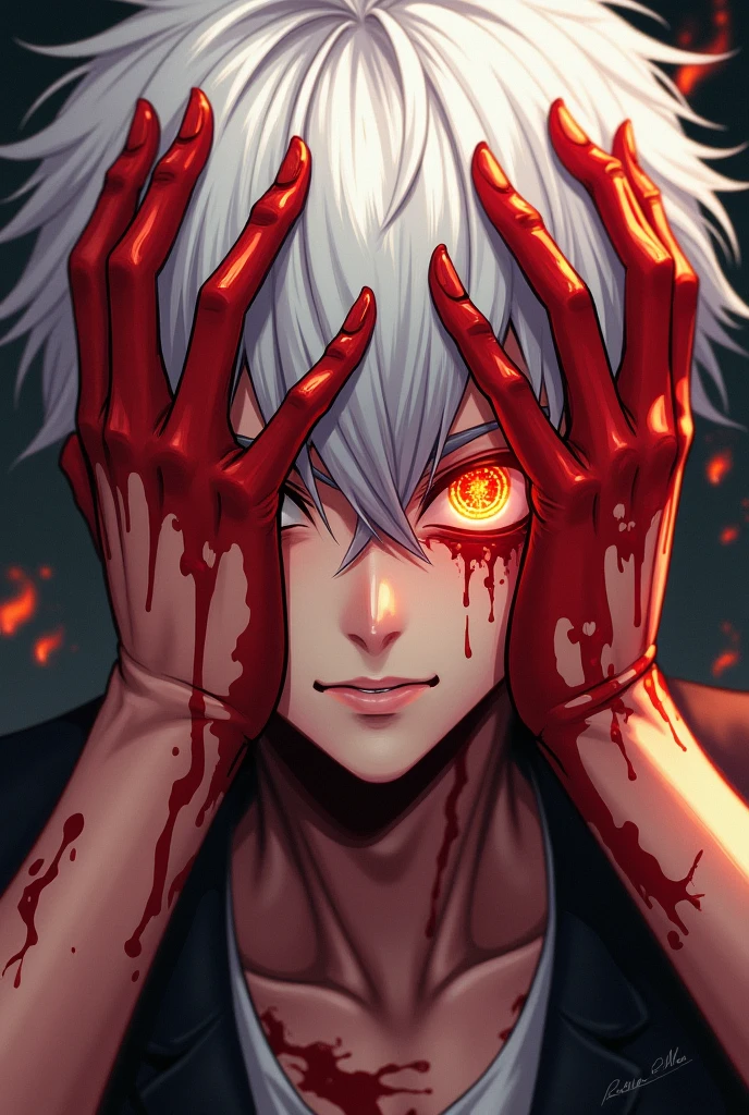 War background, Dead soldier face, glowing red eyes, Broken white heart at the center, Chaos, blood, sadness