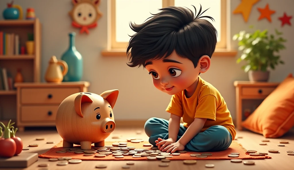 A boy is sitting on Bangladeshi money. That money will be Bangladeshi money.
