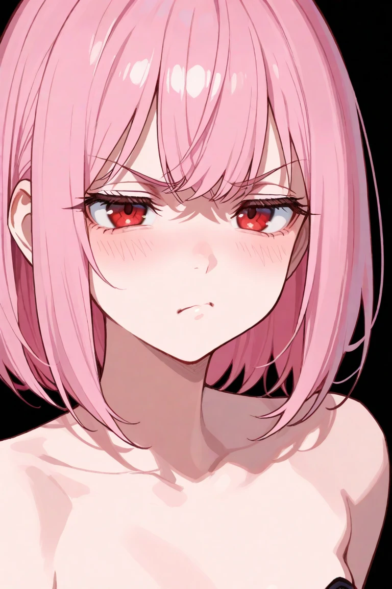 ((best quality)), ((masterpiece)), (detailed), redhead, hogtied, hogtie, rope, ballgag, blindfold, makima, long hair, bangs, (small breasts:1.2), braid, red hair, braided ponytail, torture, tortured, angry, blush, 1girl, solo, hands tied, mediaval prison