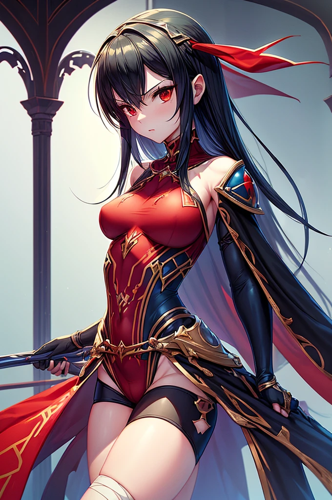 1girl, anime, cute girl, blank background, white background, fantasy, detailed fantasy dress with highlights, beautiful face, beautiful eyes, dark colors, black hair with multicolor streaks, red eye with different color pupil in eye, multicolor eye, medium small (slightly big), slight cleavagiful skin, cute, breast curtainsemely delicate and beautiful, (beautiful detailed face:1.0), (detailed deep eyes), symmetrical breasts, deep eyes, sin, portrait, slender waist, hips wider than shoulders, thighs, expressionless, young girl, luminous eyes, adorable,(Kpop idol),(aegyo sal:1),(Platinum blonde hair:1),((puffy eye)),Black panty,sexyture,Superskirt, uhigh rlution,Black collar,slim figure, Abdominal y tattoo, womb tattoo,Tight-fitting leg ring,y tattoo on half-body,Bare skin, Armored hand,Hidden fingertips,Hand covered,Arm covered,Fist covered,{{beautiful detailed fingers}}, tufts of hair, moderate beautiful breast:1.0,(masterpiece:1.2), best qualigh-res, HDR, perfect face, intricate armor, delicate blue filigree, intricate filigree, red metalic parts, detailed part, dynamic pose, dynamic lights,