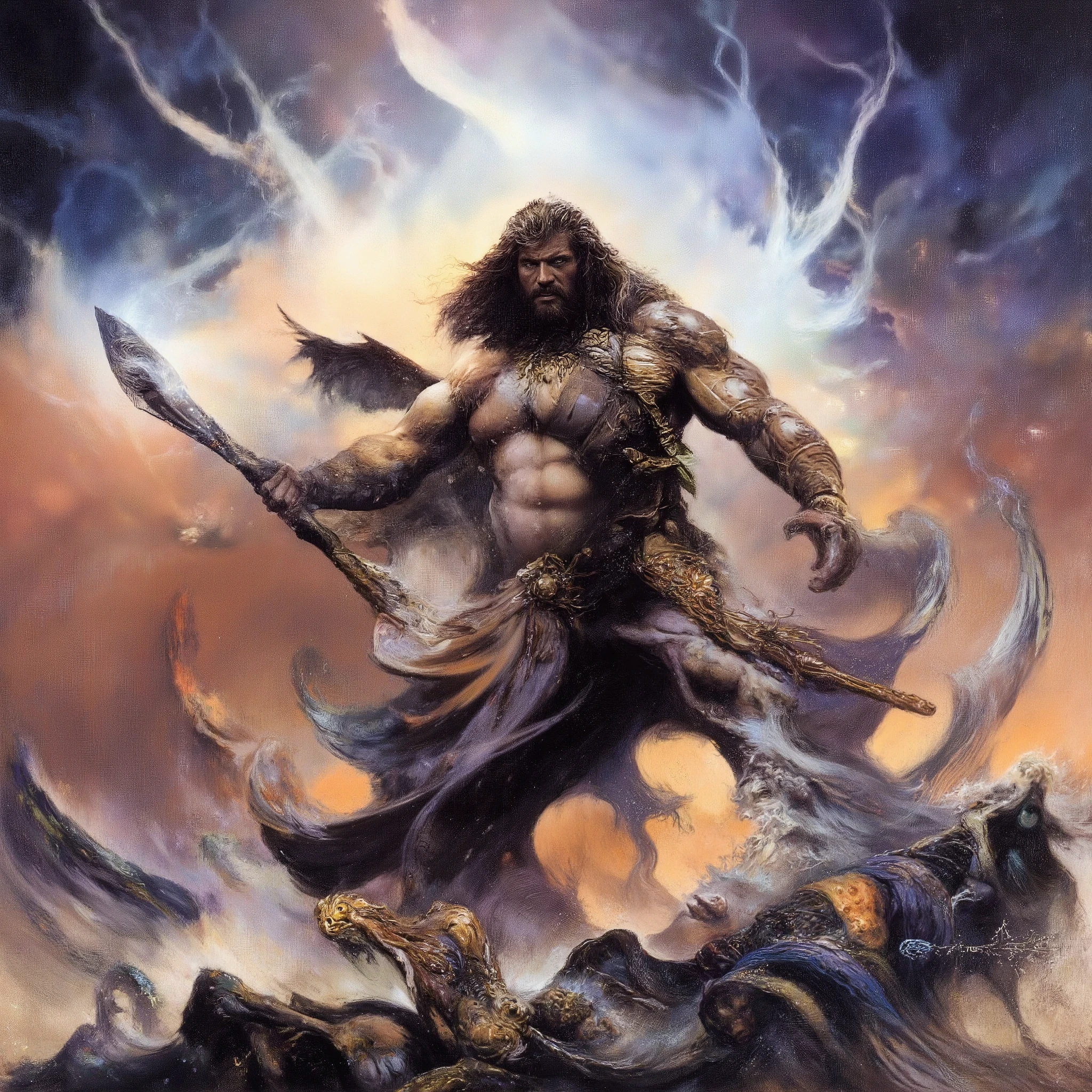 ancient god invoking lightning in his hands, apocaliptic background, in an end of the world atmosphere Japanimation Japanese Animation (Ink Manga:1.2) (manga:2.0) (anime:1.5) <lora:fr4z3tt4:0.7>