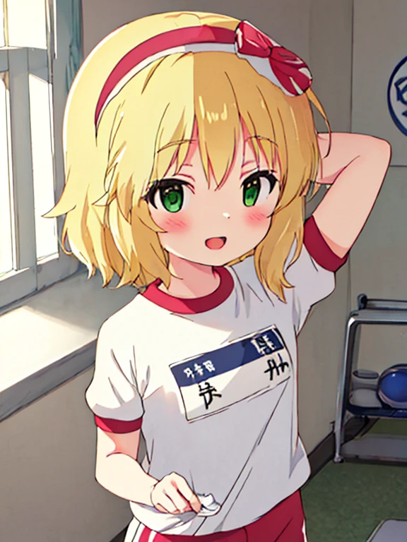 (((1girl))), ((best quality)), ((masterpiece)), ((ultra-detailed)), (illustration), (detailed light), (an extremely delicate and beautiful), (beautiful detailed eyes), (sunlight), ((extremely light)), ((extremely clothes)), (((hyper detail)))
(((gym uniform))),
,
wavy short manish bob, ((((yellow gold hair)))), ((short hair)),
(((deep red eyes))),
(((whole body))), ,
(((condescending expression))), (mischievous smile with sexual satisfaction), (((extra adorable))), (((extra slender shape))),
(((extremely beautiful detailed face))),
(((squatting in the school gym))), (((((Dutch angle))))),
((())),
(((extremely thin thighs))), (((white socks)))