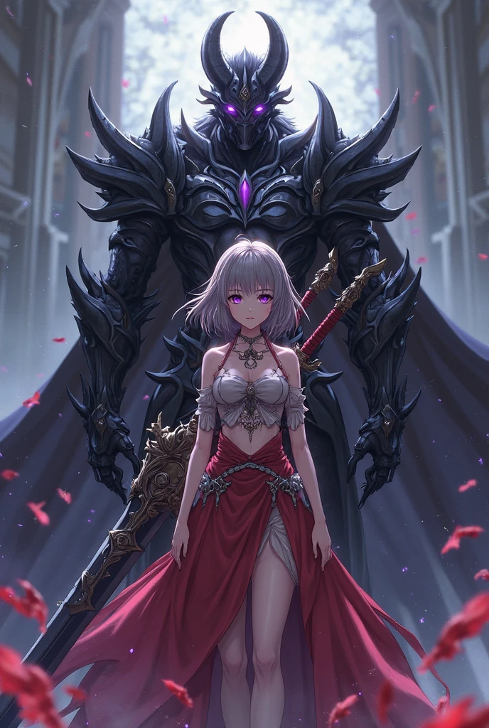 (Best Quality), Dark Fantasy, Big sword, magical little girl, Gothic, Twin-tailed, Realistic, ultra-detailliert, High Definition, Anime,  huge tit、huge-breasted
