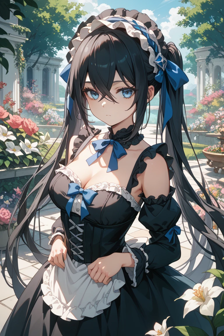 (masutepiece.top-quality).(Dynamic Angle). (Very spectacular detail CG painting),(image perfect)、comic strip.Illustration.1 girl in.Detailed face、face perfect.delicated face、A girl wearing a delicate maid outfit、Textured skin、Black hair.long、(Horse-eared girl)Horse-eared girl、((Beautiful blue eyes)).Delicate and beautiful eyes、Eyes written in detail、Reflected eyes、Watery eyes、smil.(gazing at viewer:1.3).(A little red in the face:0.8)、8k wallpaper、cowboy shot、Reflected Light、highestdetailed、Convoluted、Delicate background、Textured skin、Detailed skin、((Maid in uniform))