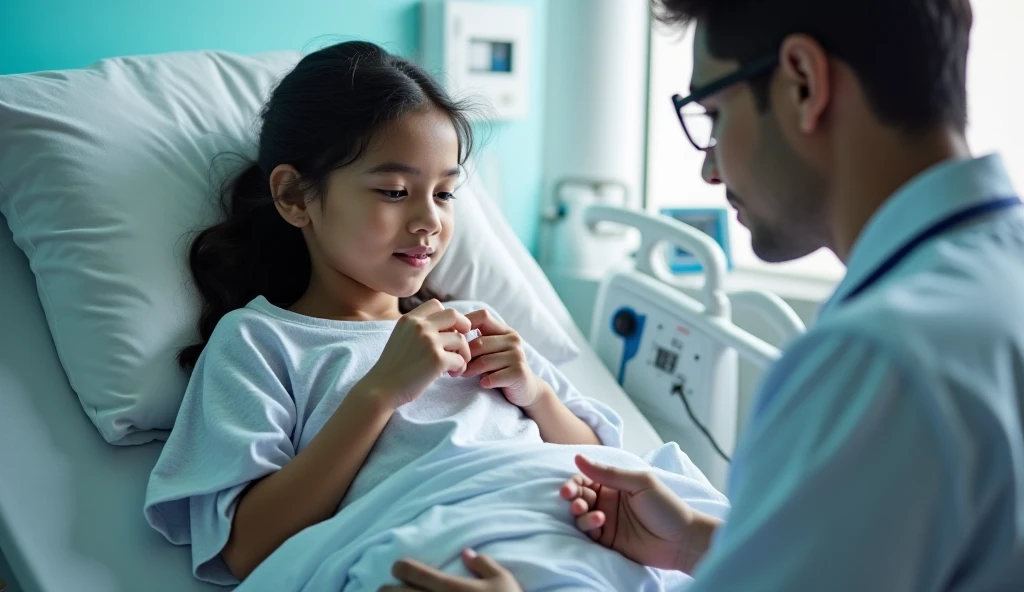 a chidren in a hospital, with high fever