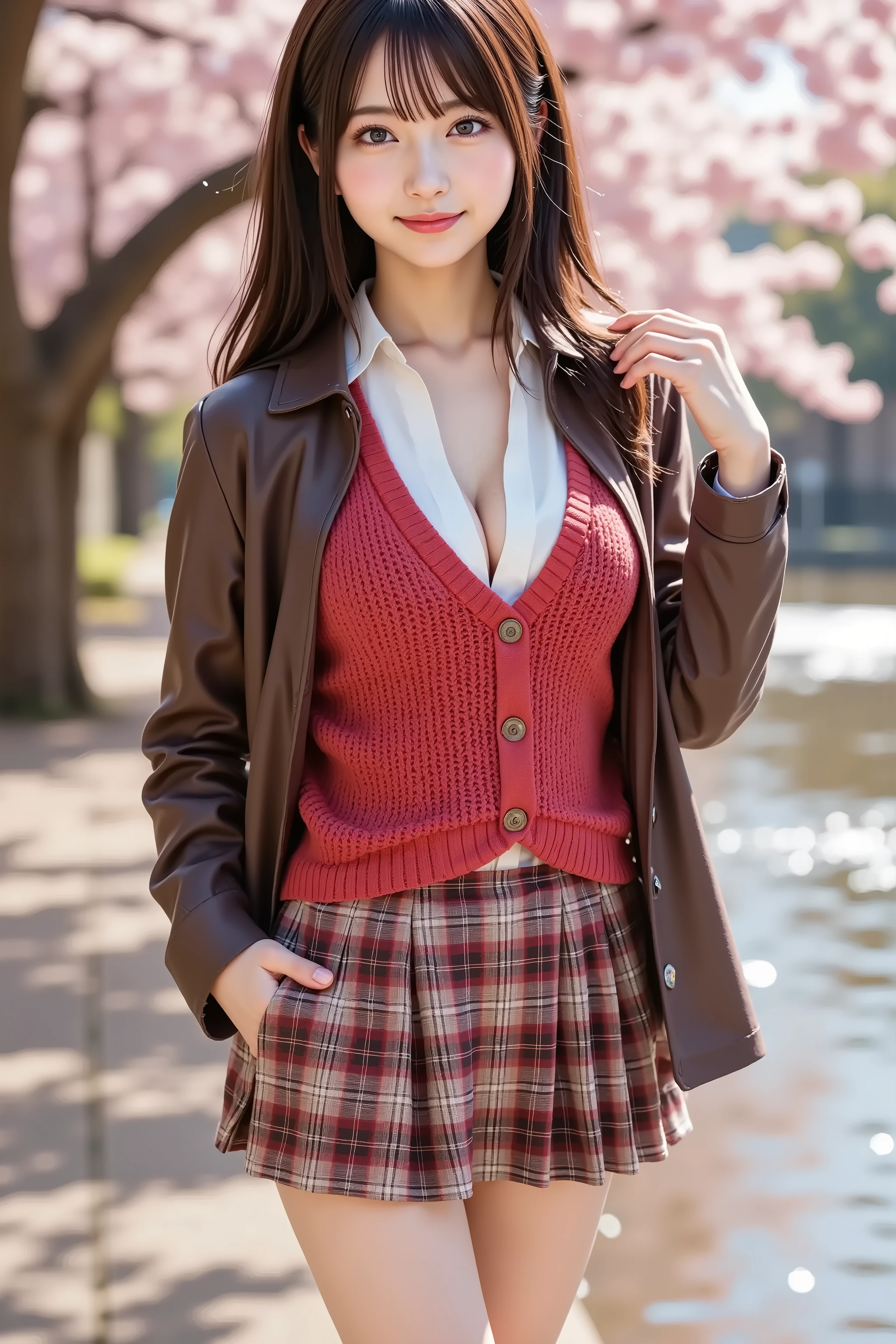 Tartan check mini skirt、Burberry style、Oversized shirt、adult、Summer clothes、bra、Low-rise skirt、Summer sunshine、Beautiful pubic bone