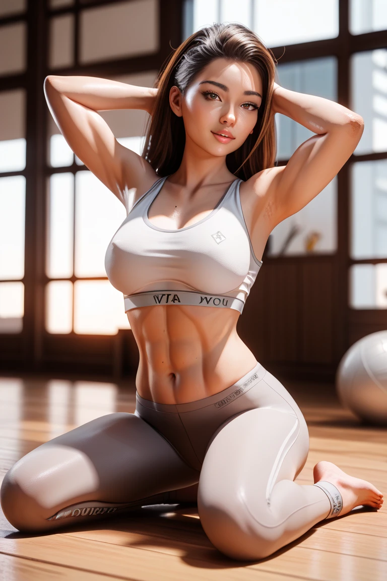muscular, shredded fit body, thick thighs, wide hips, huge perky ass, very pale fair white skin, long black hair, blue eyes, most beautiful 21yo American woman on earth, detailed face and eyes, looking at viewer, masterpiece, best quality, shallow depth of field, 8K HDR, huge breasts, 85mm photo, shallow depth of field, tack sharp, solo, 1girl, face extremely close to camera, downblouse, cleavage, plump full lips, exaggerated hourglass physique, zero body fat, muscle definition, striations, broad shoulders, deltoids, tiny waist, long lean torso, eight pack abs, obliques, real hands, extremely seductive smile, from front, behind her desk, CEO, office in skyscraper, skintight dress, bent down, leaning forward