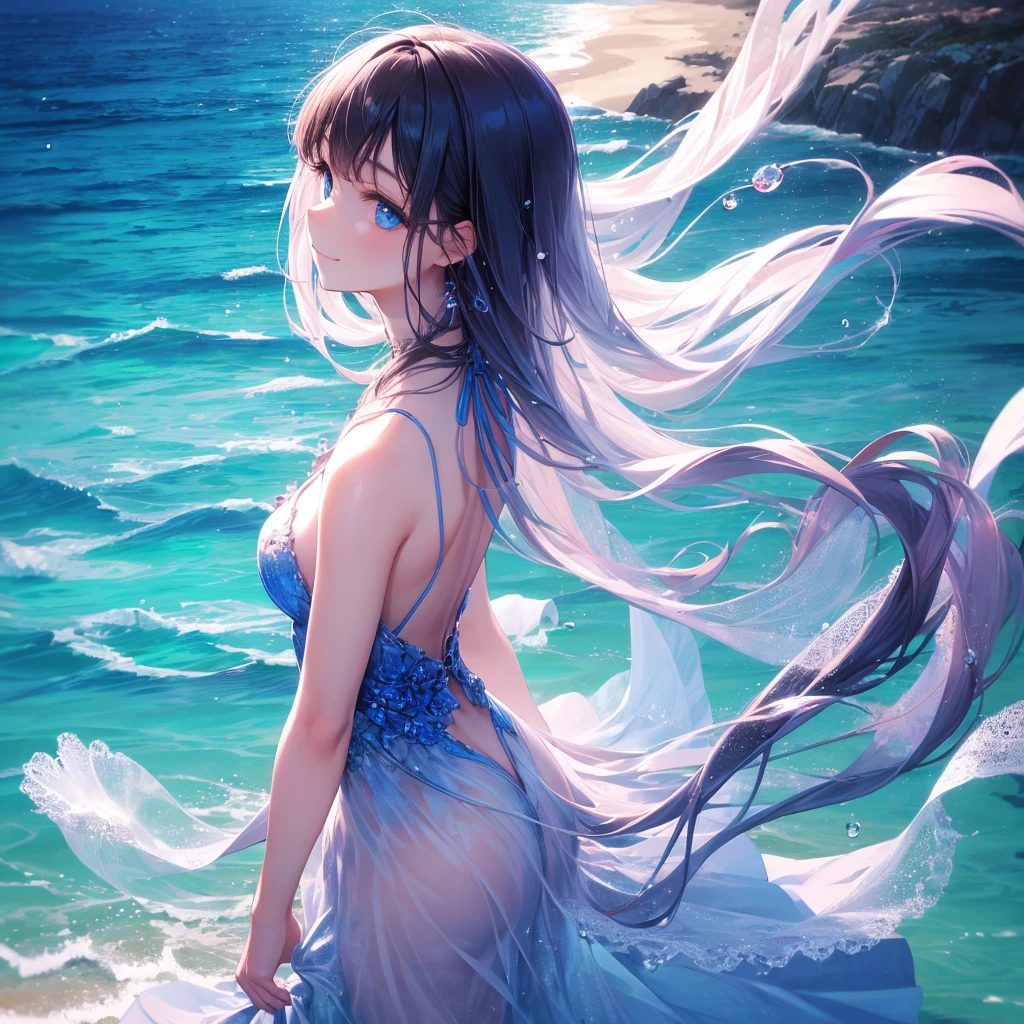 art by yaguru magiku, (001glitch-core, dreamcore), 8sconception, alberto-mielgo, anime-background-style-v2, Super Quality, Vaporwave,Synth Wave,weirdcore, dreamy, full body (masterpiecebest quality,1girl,petite,Depth of field,lens flare,extremely detailed,8k wallpaper,Amazing,beautiful detailed eyes,finely detail,score:>=10,Water, ocean, crystal, water droplets,) Visual effects:movie lights, [[red, blue, green, yellow, black, white, pink, purple, cowboy shot, ((colorful)), ink and wash painting, delicate and beautiful girl, ((illustration)), ((floating hair)), ((chromatic aberration))]]      <hypernet:HexD:0.2>