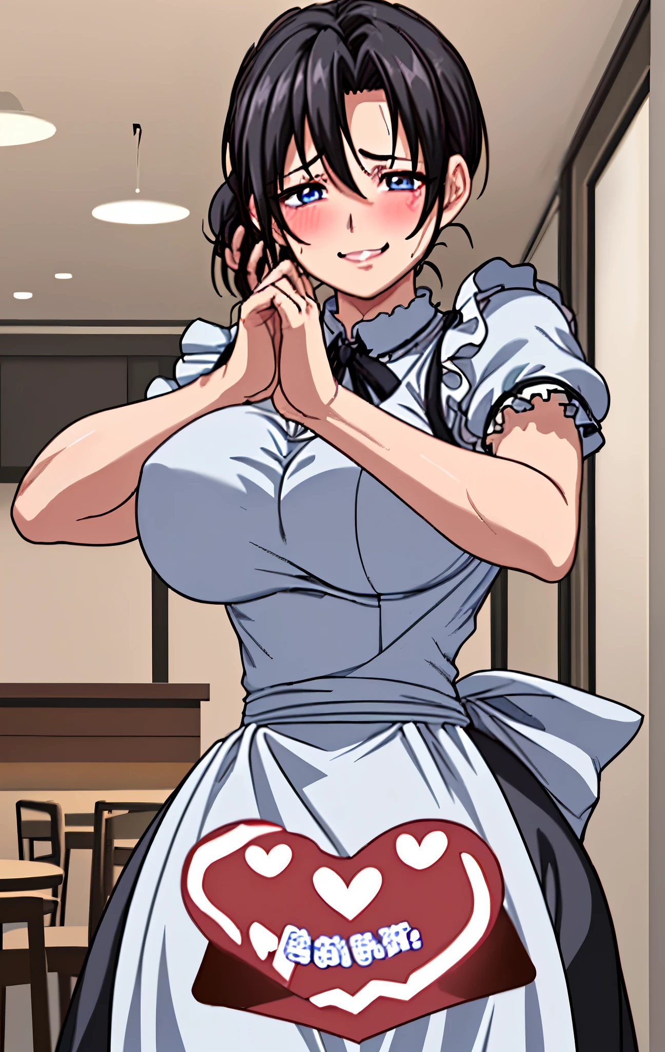 Chica de anime de ojos azules con un delantal blanco posando para una foto, Fubuki, ( camarera ) girlish, Anime Moe Artstyle, Yuyushiki, Rei Hiroe, Misato Katsuragi, OPPAI, Chica de anime con disfraz de sirvienta, Nishimiya Shouko, Furthermore, Gapmoe Yandere, Mayuri Shiina, Llevar uniforme de sirvienta