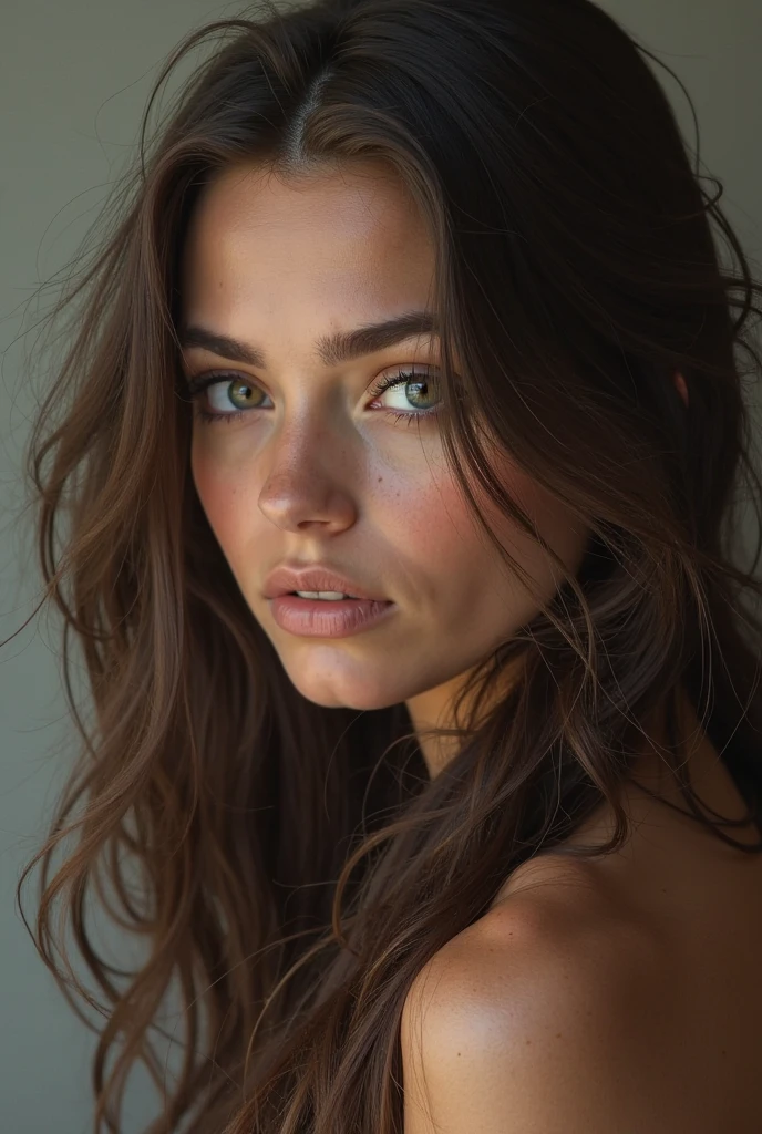 1girl, Long Hair, Breasts, Open Mouth, Blue eyes, Brown Hair, Black Hair, Ponytail, Cowboy Shot,