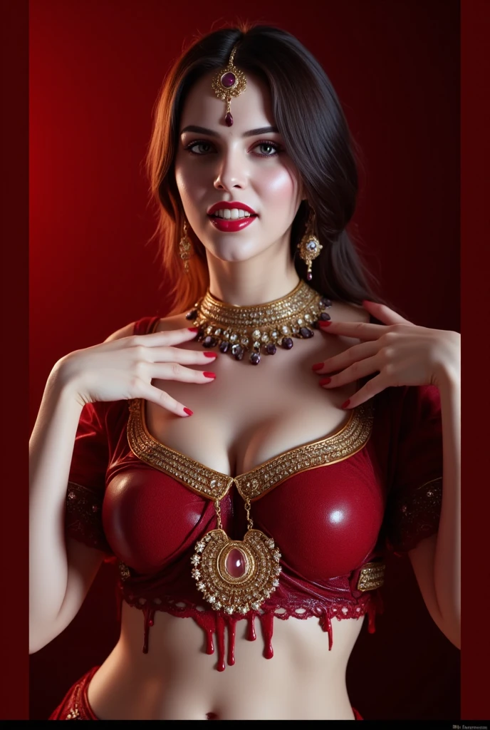 8k, masterpiece, RAW photo, best quality, photorealistic, extremely detailed CG unity 8k wallpaper, Depth of field, Cinematic Light, Lens Flare, Ray tracing, (extremely beautiful face, beautiful lips, beautiful eyes), intricate detail face, ((ultra detailed skin)), ((1girl:1.6)), ((alone:1.7)), ((seductive pose)), in the desert at night, deep shadow, [[Raiana-Elizabeth-Dilla]], pretty girl, (very slim slender fit-muscled body:1.3), ((beautiful legs:1.4)), ((looking at viewer)),(big smile:1), (sexy ((see-through)) ((ultra-short ((red:1.2)) Cowboy-style uniform))), ((classic scenery,nightlife,musiclife,western)), ((whiskey glass and bottles,blues music,cowboy hat)), (blurred background:1.4), ((without people in the background:1.5)), beautiful earrings, bracelets, necklace, red pendant, clear eyes, ((tattoos)), (pale skin), (face forward), ((whole-body-view)), ((full-body:1.8, cinematic shot)), soft lighting, (long black hairs), (looking at viewer:1.8), cleavage breasts, large breasts, touching the breast, highly detailed, ultra realistic, extremely detailed and realistic ((red:1.2)) clothes.