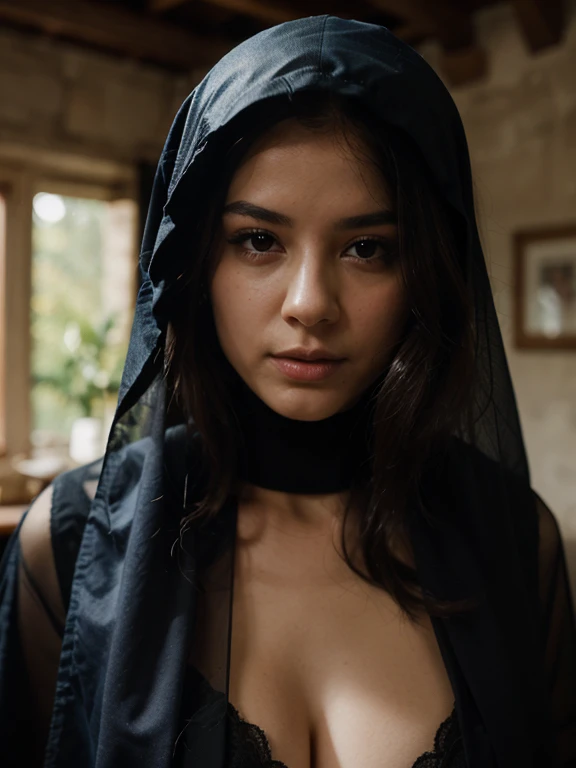 nympho violet haired asian teen as female vampire nun with fangs and red eyes in old cementary at night, tattoed and pierced, wet in milk and honey, vaginal and anal insert dildo