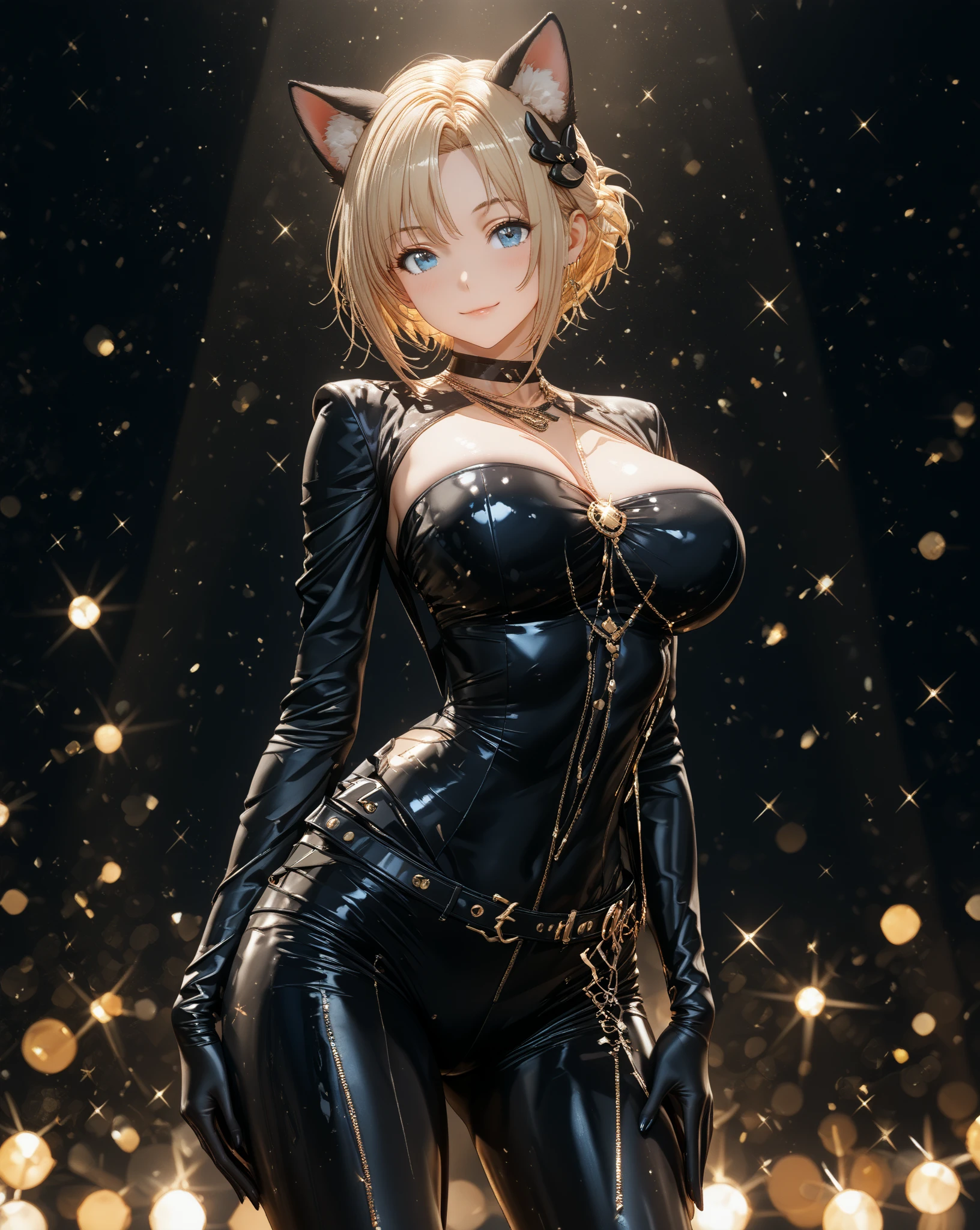 ((high detailed, best quality, 4k, masterpiece, hd:1.3)), ((best quality)), (((HD))), (((8k))), (ultraDH), (ultra HD), Snowy Forest background, snowflake pattern, blue eyes, BREAK blue eyes, seductive, attractive, smooth anime cg art, 36C breasts, long legs, vivid colors, detailed digital art, slim body, perfect skin, blonde hair, long hair, light hair, blonde hair, BREAK crown, cleavage, 36C cleavage, looking at viewer, BREAK looking at viewer, extremely detailed face, earrings, gem, dark black makeup lips, dark gothic eyeshadows, dark eyeshadows, black eyeshadows, black sexy lips, dark lips, very dark lips, (perfect hands, perfect anatomy), black makeup, black medium lips, black thick lips, detailed fingers, five fingers per hand, 5 fingers, (1 girl), detailed lips, detailed black lips, black painted lips, gothic painted lips, BREAK night, night sky, (breast focus), (arms outstreched:1.2), (from above:1.1), (breasts out:1.3), (off shoulder:1.1), ((blue clothes)), ((dark black lingerie)), ((black lingerie)),