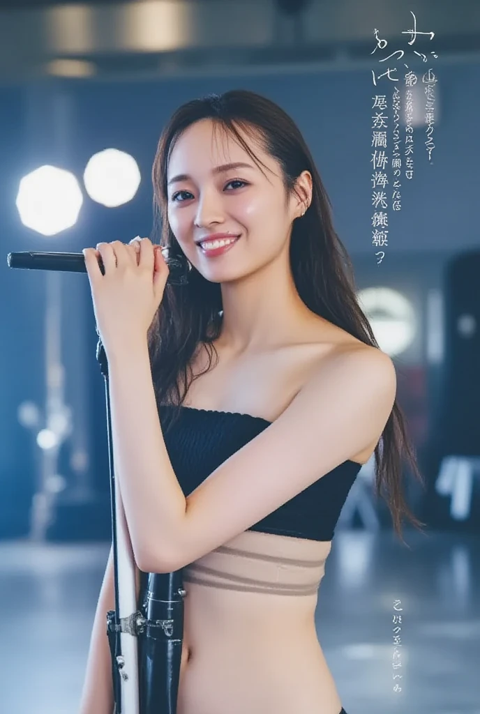 アイドルのようにとても可愛い16歳のhigh school student少女, Young face,Smiling Kindly,高校文化祭live、The uniform is designed to reveal cleavage、Singing on stage in uniform, Full body portrait, Natural light, Accurate, Anatomically correct, Textured skin, front lighting, f/1.0mm, fujifilm G FX 50R, Regina Display, Super Detail, Attention to detail, high quality, 最high quality, High resolution, Real、realism、Raw photo、Genuine、masterpiece、1080p, Guitar Heroine, Let's Rock, high school student,live