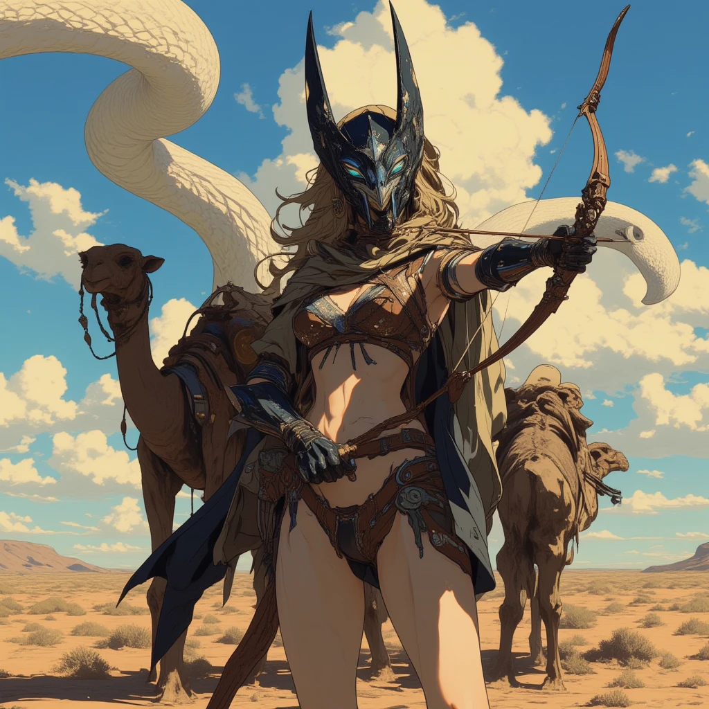 detailed anthro female yinglet, furry, long arms+ long legs+ skinny+ broad shoulders++ large cleavage, long hair, solo, skimpy, tribal-attire, tapering tail+ long tail+ collar, best quality, masterpiece", Australian outback, , high quality highres high saturation ultra-detailed