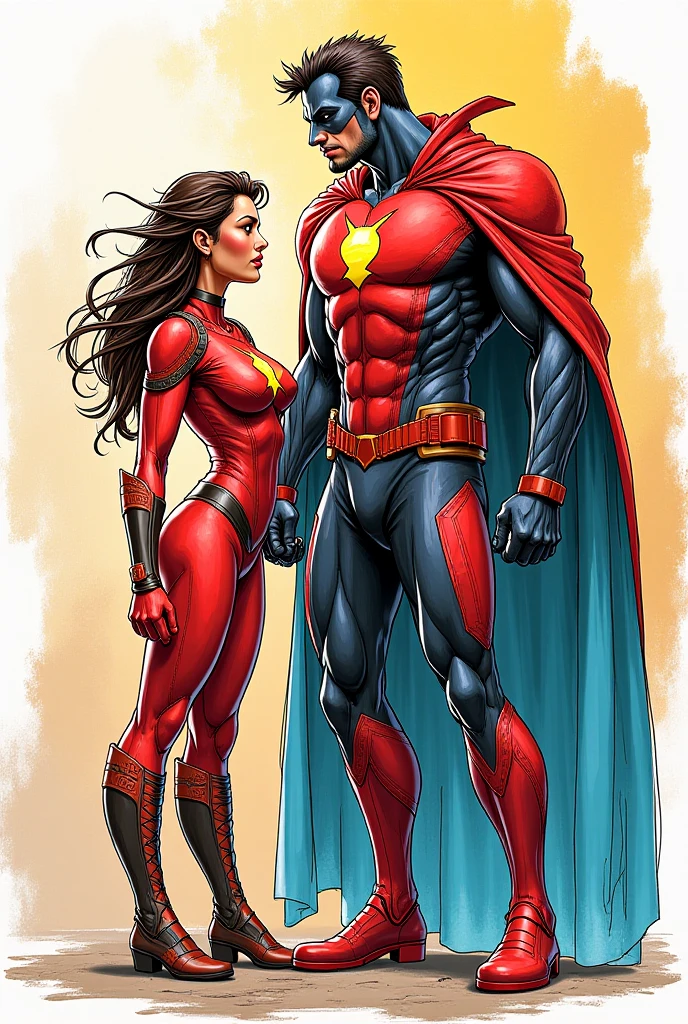 ultra detailed, high detail, 8k, high quality, 1man, 1girl comic cover, cyborg man and ninja woman, romantic composition