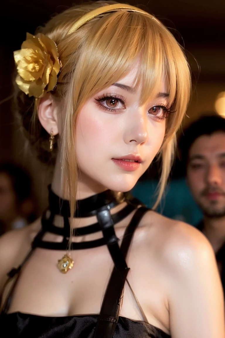 Very detailed, beautiful, Highest quality, Professionally taken photos, Like a poster, detailed beautiful round eyes, beautiful detailed face, Whole Body Ezbian, Medium Long Hair, Casual Hairstyles, (Random color hair, Golden mesh), Big eyes, Random color eyes, Long eyelashes, Thick mascara, Dark eyeliner, (Huge breasts), (Bust about to burst:1.45), Wide selection, Thick waist), (Wide Hips:1.4, Toned thighs, Body Curve), 40 years old, woman, (whiteいタイトドレス, white), Perfect Face, Perfect body, Sexy pose, (A shy smile), Random Location, nature, (alone), The light on my face,