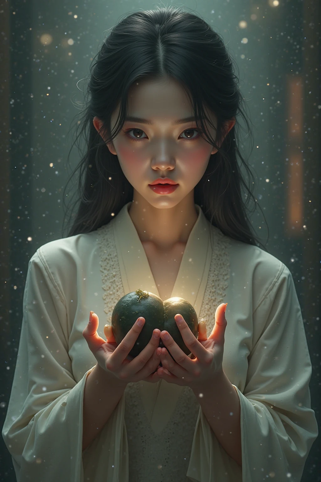 Asian girl with big  in her hands