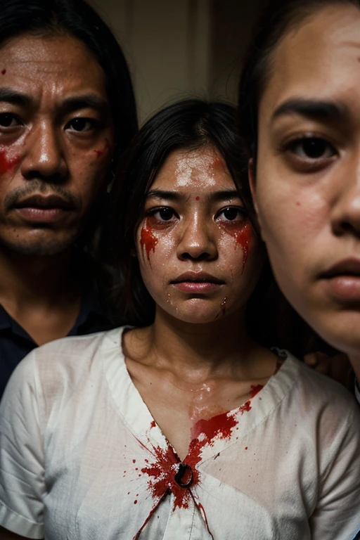 Realistic Indonesian horror film poster entitled "SIKSA ISTRI". The poster shows a woman with long, messy hair and a blood-stained face. His hands were tied in a hanging position above which was covered in blood. The background depicts a hellish scene with fire and people seemingly falling into an abyss. The title "SIKSA ISTRI" is clearly displayed in scary red letters in the middle of the poster, until blood drips from the letters. At the top there are details about the producers and writers of the original comic. At the bottom of the poster there is the release date of "MALAM 1 SURO" and information about the cast and crew. The overall atmosphere is dark, bloody, and scary.