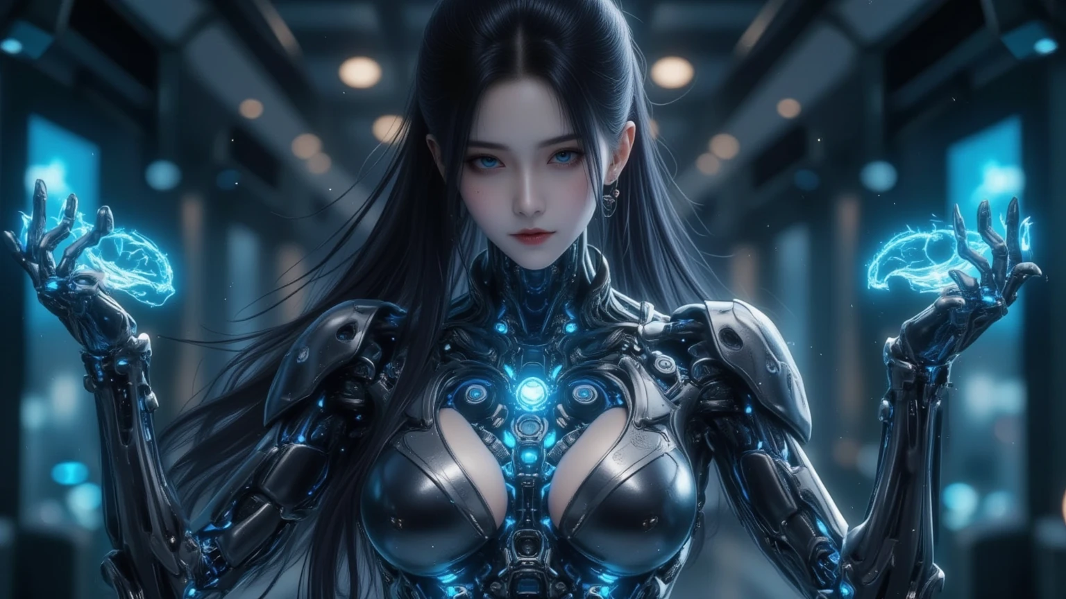 (high quality), (masterpiece), (detailed), 8k, Hyperrealistic representation of a Japanese female character in a futuristic environment that embodies the essence of Medusa., Combining elements of myth and technology with captivating realism. trend on deviantart.