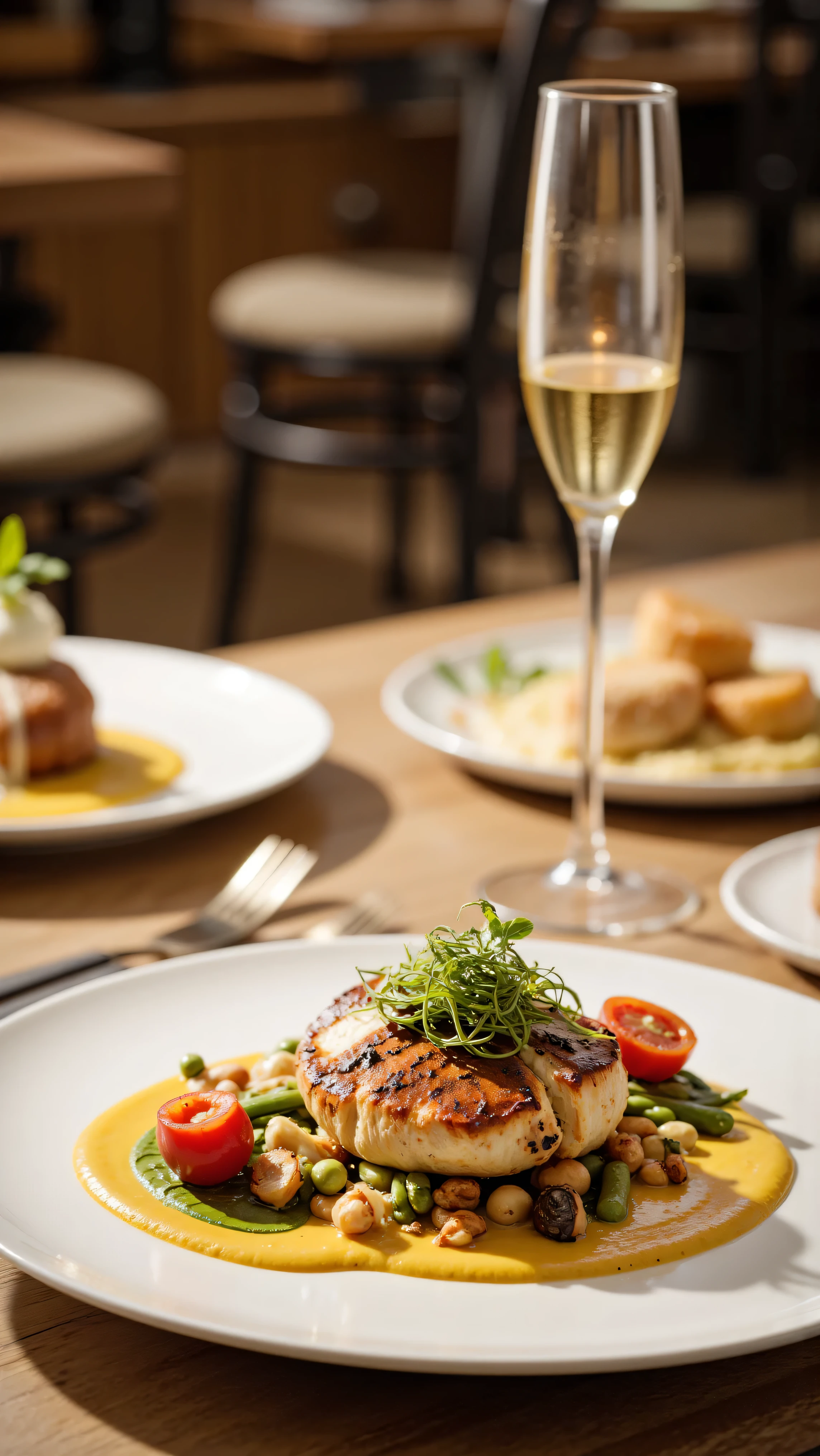 Make a photos of restaurant foods at the table, 4K, Studio Quality, Close Up, Detailed. Realistic.