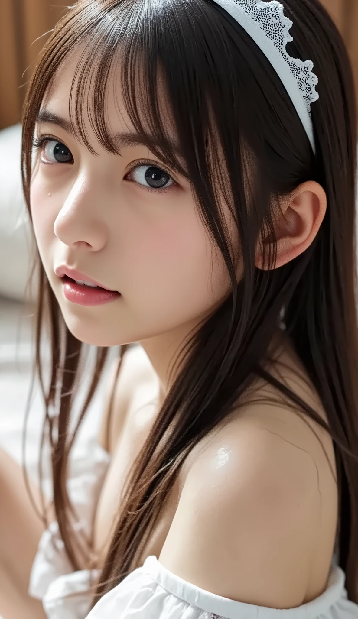 (((((18 year old girl:2、Japanese、baby face、 white skin))))), details顔の質感、 detailsな口元、 (Tiga Red Tide)、 details肌の質感、(masterpiece,Best Quality), 8k, details, reality, bedroom、 seat 、(( all over the body)、 grimaces、Writhing、Then she opens her mouth 、splashes water on face、(Turning、above the tongue)、long hair、 (((ecstasy face:1.2))), (detailsな脚, thin thighs, beautiful feet), (slender body line)、(Emphasized breasts), (tight waist), small nice ass、(detailsな手、small right hand)、(Perfect Anatomy)