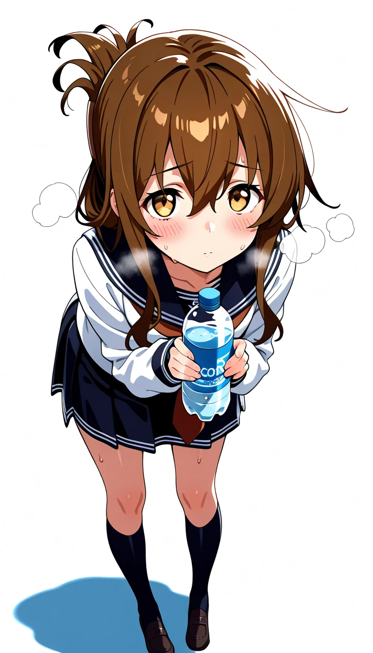 Highest quality, masterpiece, High resolution, alone, {inazuma_Fleet Collection}, brown_hair, Folded_ponytail, brown_eye, length_hair, Open_mouth, smile, Sailor suit, show off panties, (White panties), Wet clothes,Nipples, ,((Flat Chest, Small breasts, flat chest))