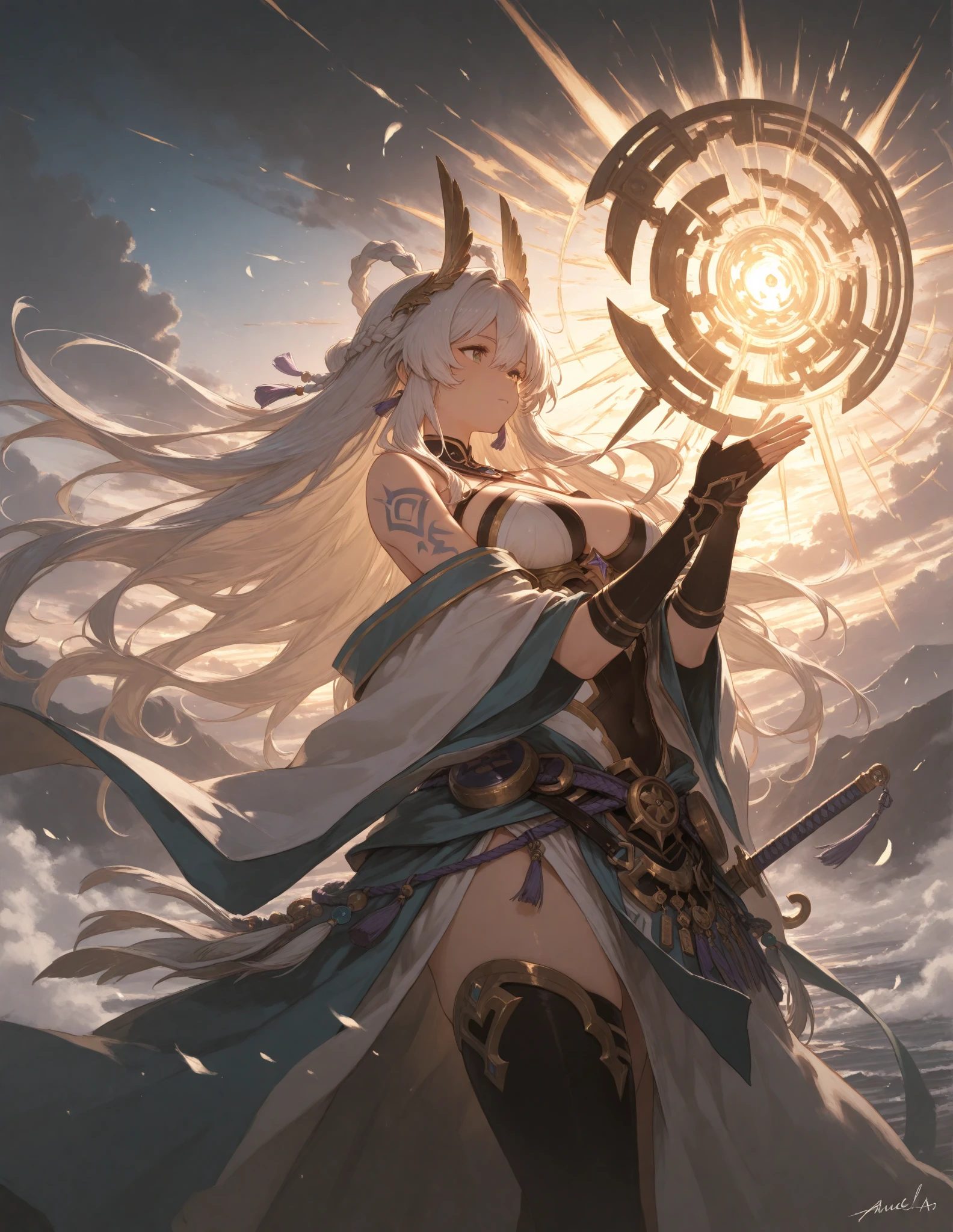 anime girl with a glowing orb in her hand, beautiful celestial mage, cushart krenz key art feminine, by Yang J, anime goddess, white haired deity, celestial goddess, extremely detailed artgerm, trending on artstation pixiv, goddess of galaxies, artgerm on artstation pixiv, anime fantasy illustration, anime fantasy artwork, lunar goddess