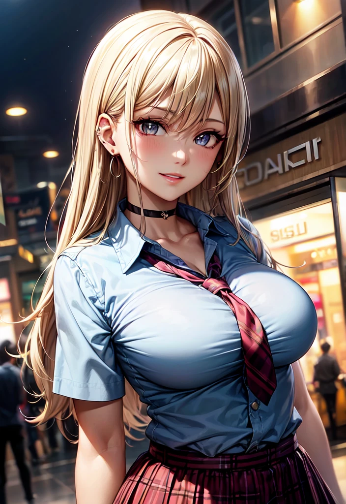 best quality,ultra-detailed,realistic,anime,Chica anime,long blonde hair,green eye,blue eye,big breasts,UA uniform from My Hero Academia,top half