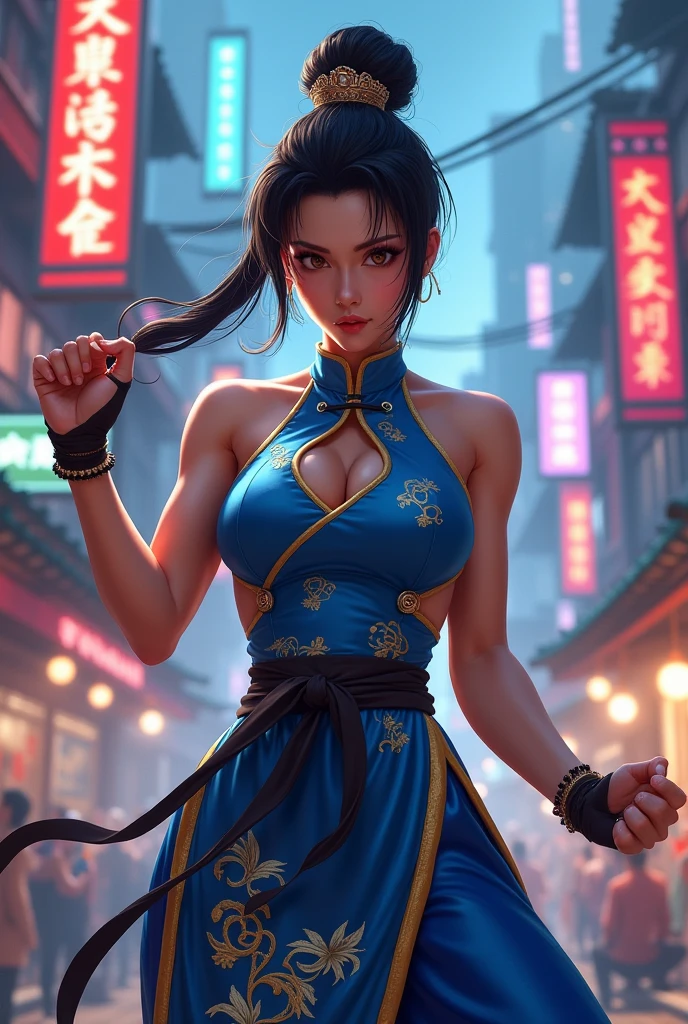 ((masterpiece,best qualtiy)),1girl,solo,ChunLi,upper body,beautiful night street background,