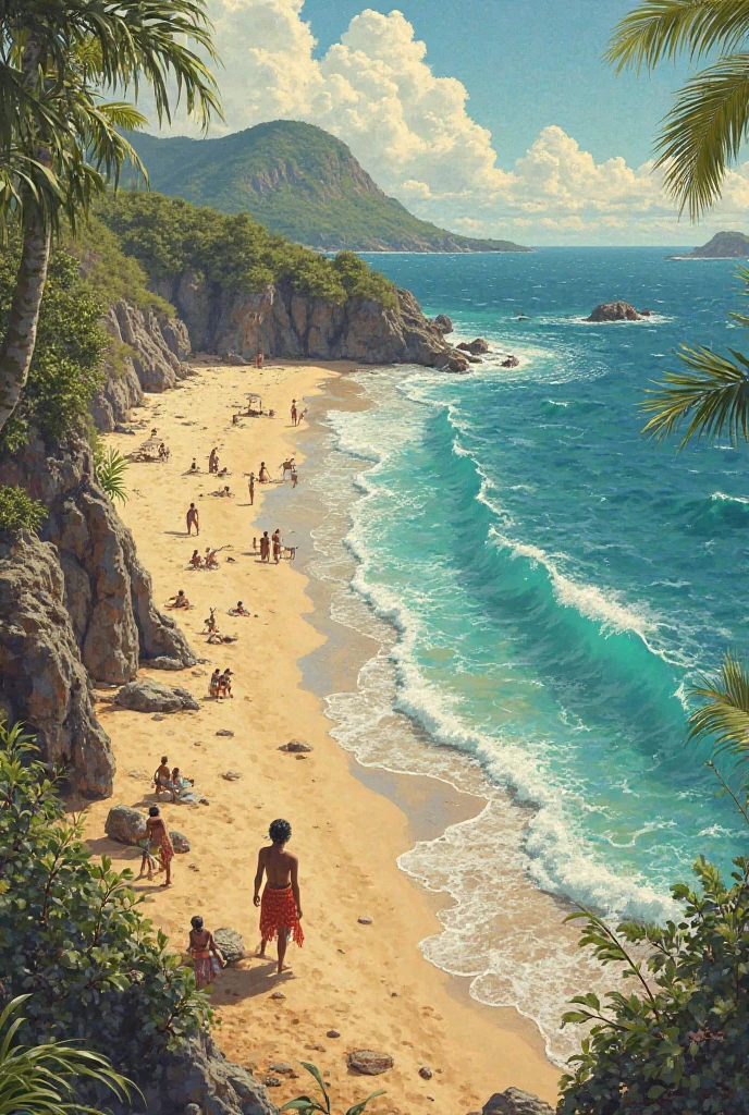 Nudist beach, oil painted style