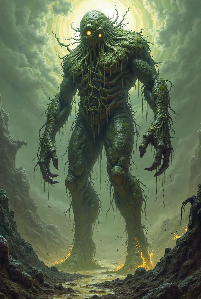 DC character Swamp Thing is in battle with a horde of Zombies. broken zombie parts flying. horror comic. night forest
