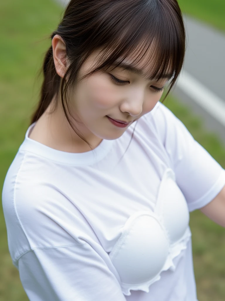 ((Extremely precise and accurate anatomy)), (masterpiece:1.43), Perfect balance, Realistic photos, ((Viewing angle from below、Highest quality、masterpiece、32k、Every detail counts、(Realistic:1.5), (Real Skin:1.5), One girl,))、Go down the stairs at the station、commute、whole body、Tank top with loose chest、Leaning forward、(((A strong wind blows her hair and skirt:1.62)))、One Girl、(((The shoulder strap of the bag can be worn diagonally across the body:1.4、No underwear:1.22、Big Breasts、barefoot)))、