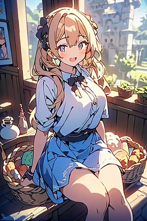 　4k, masterpiece, High resolution, (big breasts)、curvy、((pink tights))、(apron)、((golden bikini))、monster&#39;s habitat