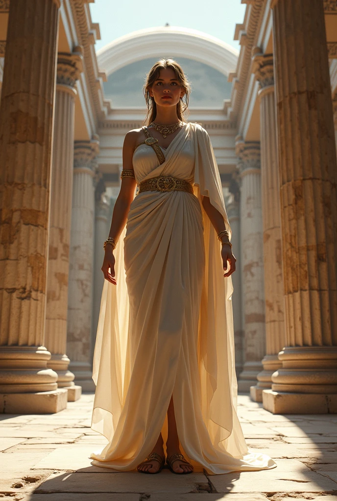 Themis, the goddess of justice,1. **Pose de Themis**: Start by drawing Themis standing up., tall and graceful. His head is turned slightly to the side, and his expression is calm and focused. 2.