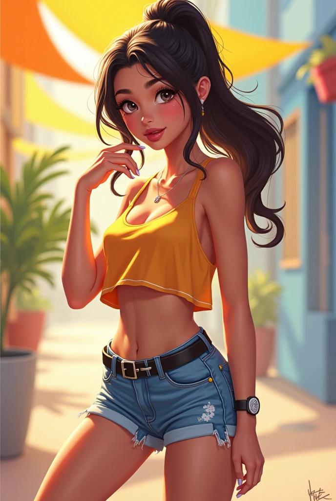 Yong indian girl wearing shorts stand with car