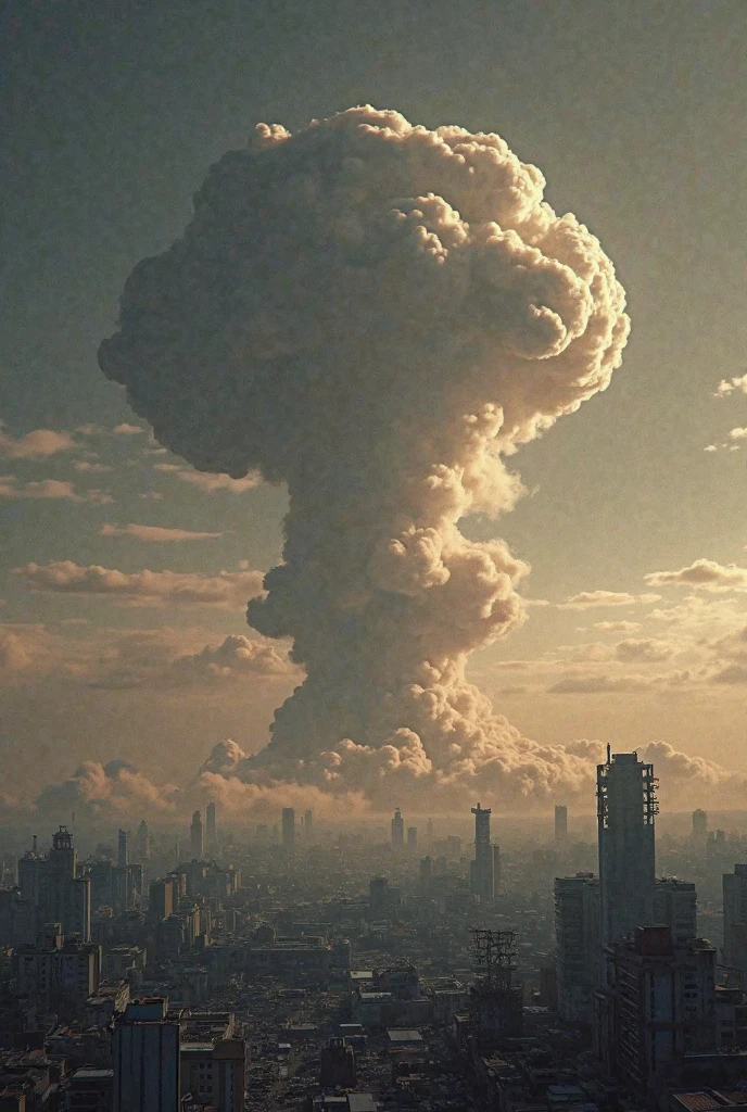 a volcano is having a large plinian eruption at the top of a distant mountain range, ash clouds, dark clouds, white clouds, a mushroom cloud, scenery, blue sky with thin white clouds, city, vegitated landscape, daylight <lora:plinianxl_v3_C3Lier:1.0>