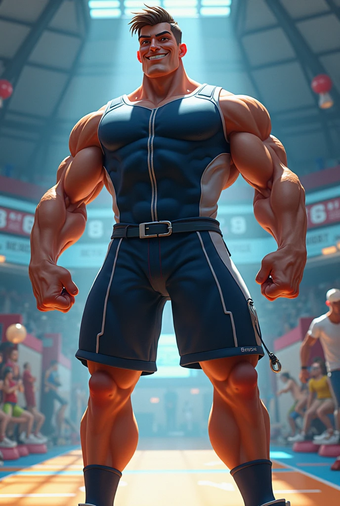 Staring at the audience、T-Shirts、pants、Are standing、short hair、Highest quality、masterpiece、Ultra-high resolution、Muscular man、Mature Men、The chunky body of a rose、Thick arms、Thick thighagician、smile、laughing、Large build、Big