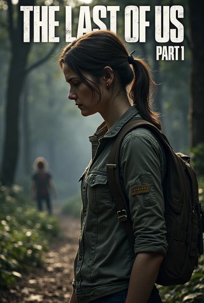Mulher 25 anos, cabelo longo, olhos azuis, com mochila grande cor verde, moletom cor marrom, Forest destroyed, Hyper realistic cinematic lighting super details skin texture , survival, destruction, 8k, Ultra HD | | | | |, (Post-apoc, Post-apoc_character)