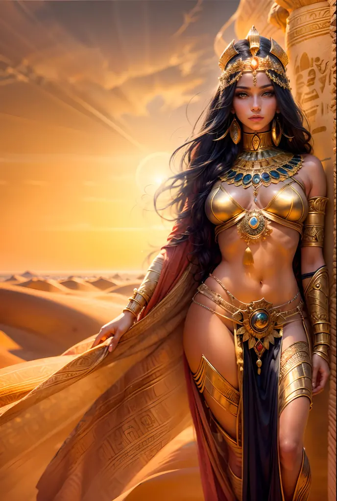 Arafed digital painting of a desert princess BREAK and her epic pet cougar in her palace high details, best quality, 16k, f a female human princess and her pet cougar, princess of the desert, full body, ((anatomically correct: 1.5)) ((standing: 1.5)) proudly royalty demeanor, a woman, (best detailed face: 1.5), Ultra Detailed face, ((human ears: 1.3)), wearing royal desert dress, decorated with gems, wearing princess tiara, small cleavage, thigh high intricate leather high heeled boot, thick hair, long hair, brown hair, tan skin intense brown eyes, her epic desert (cougar : 1.3) lying at her feet, guarding her, an epic fantasy desert palace in an oasis in the background (intricate details, Masterpiece, best quality: 1.5) night, moon light, stars ,Wide-Angle, award winning, best quality, high quality, high details, highres, vibrant, Ultra-high resolution, High Contrast, (masterpiece:1.5), highest quality, Best aesthetics, best details, best quality, highres, ultra wide angle, 16k, [ultra detailed], masterpiece, best quality, chumbasket art style, Cinematic Hollywood Film, 
