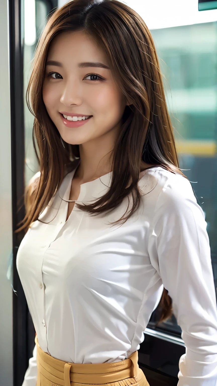 Career woman, beautiful woman, smile, white shirt
